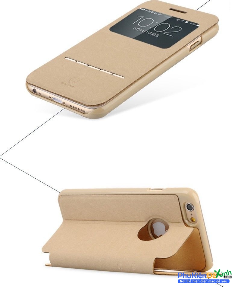 Bao Da iPhone 8 Hiệu Baseus Chính Hãng Cao Cấp thiết kế hở màn hình, chống bám bụi chẩy xước, phối hợp với thanh kim loại trên bề mặt bao da giúp bạn có thể nhận trực tiếp cuộc gọi đến